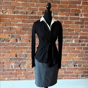 🇨🇦 Black Wrap, Blouse with White Collar, Skirt